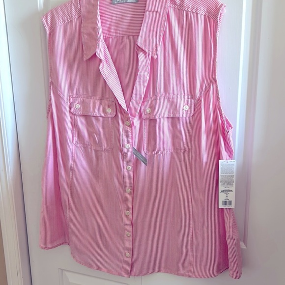 Y2K country pink western striped sleeveless cotton shirt.
Coastal 1X , PTP 24.5” - Picture 4 of 14